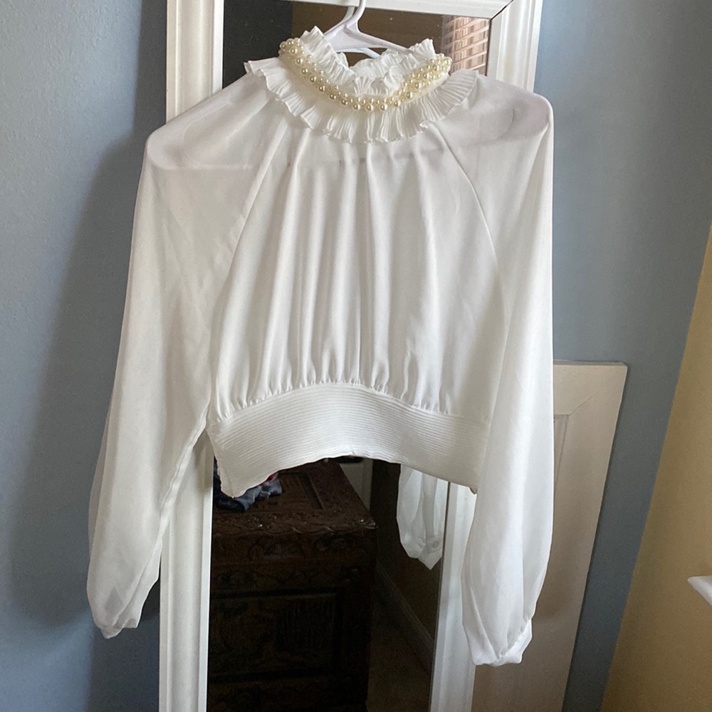 Pearl Collared White Blouse